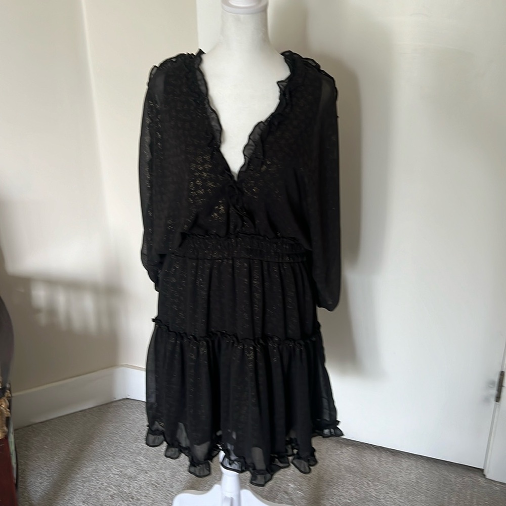Pretty sheer sleeves gold overlay black LOVESTITCH dress size L